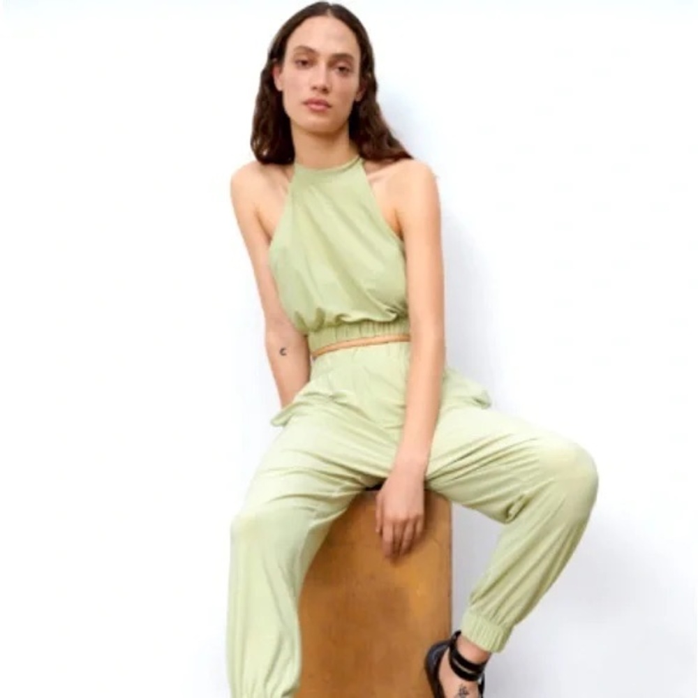 Zara Light Green Halter Jumpsuit